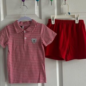 Boys Red Striped Polo Shirt and Shorts Set Soft